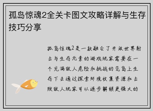 孤岛惊魂2全关卡图文攻略详解与生存技巧分享